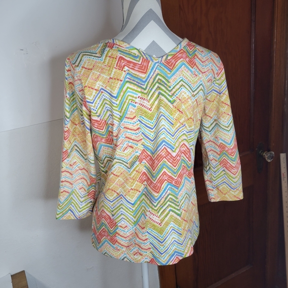 Womans J JIll Multicolor Chevron Print 3/4 Sleeve V-necks Font and Back Size Sm - Picture 6 of 11